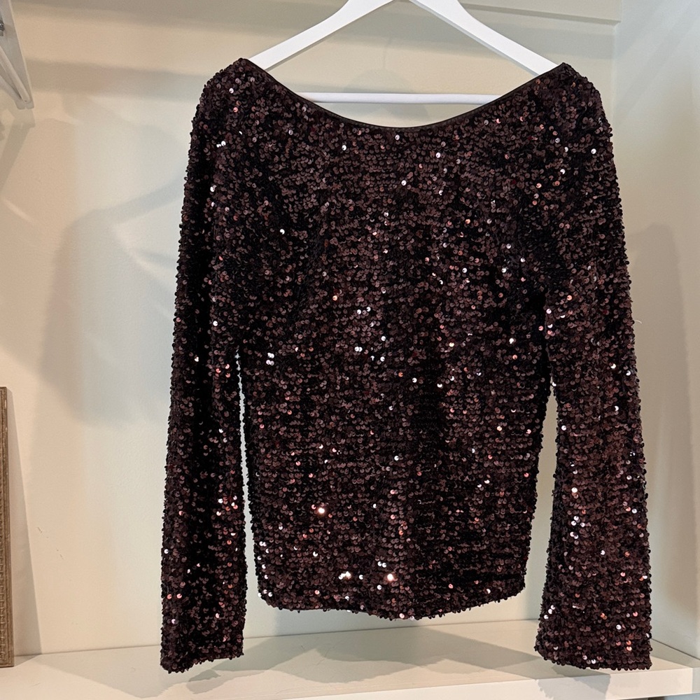 Sequin Long Sleeve Top - Black